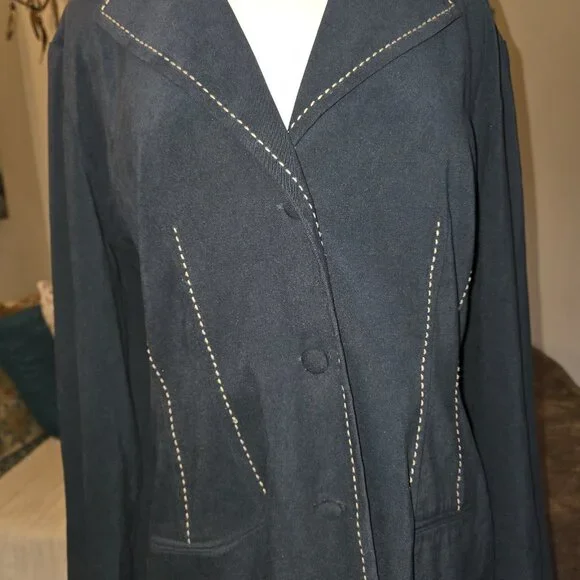 Sheri Martin New York Faux Suede Jacket Dark Green Size 14 Topstitch Blazer - Picture 7 of 16